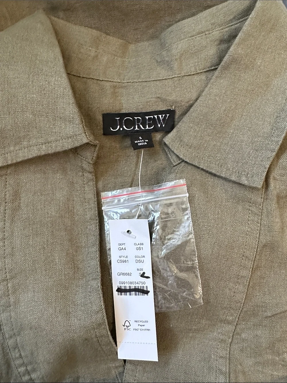 J. Crew V-neck popover dress in linen - desert Safari